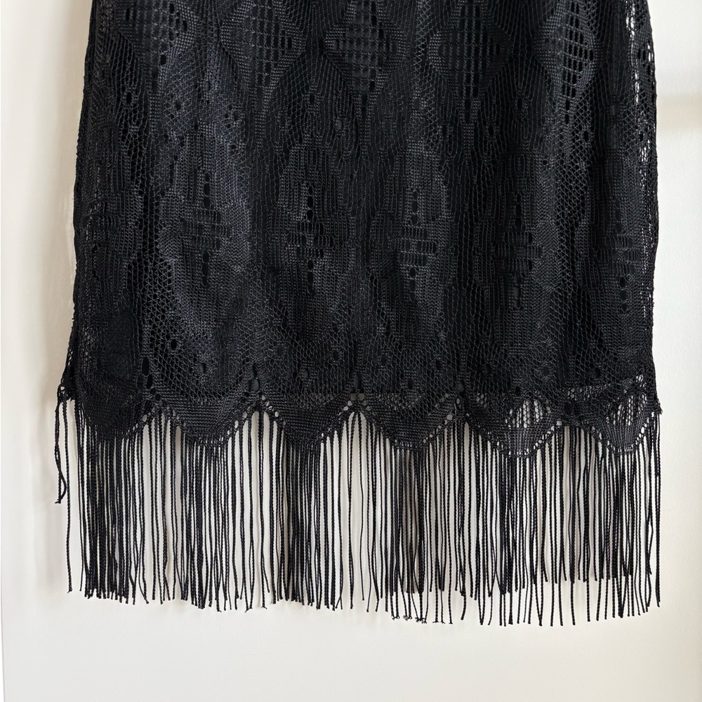 Venus Black Crochet Lace Mini Dress with Fringe - Picture 4 of 8
